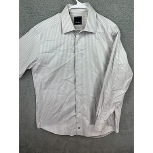 David Donahue Shirt Mens 16 32/33 White Blue Striped Dress Button Down Classic